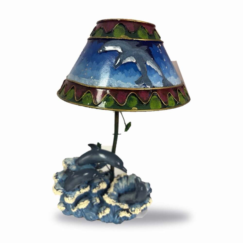 Vintage 2002 Dolphin Coastal Novelty Table Tea Lamp 10x8x7 Nautical